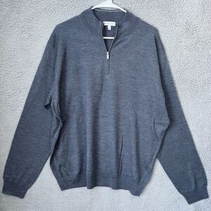 Peter Millar Sweater Mens XL Grey Quarter Zip Pullover Merino Wool‎ Blend Golf